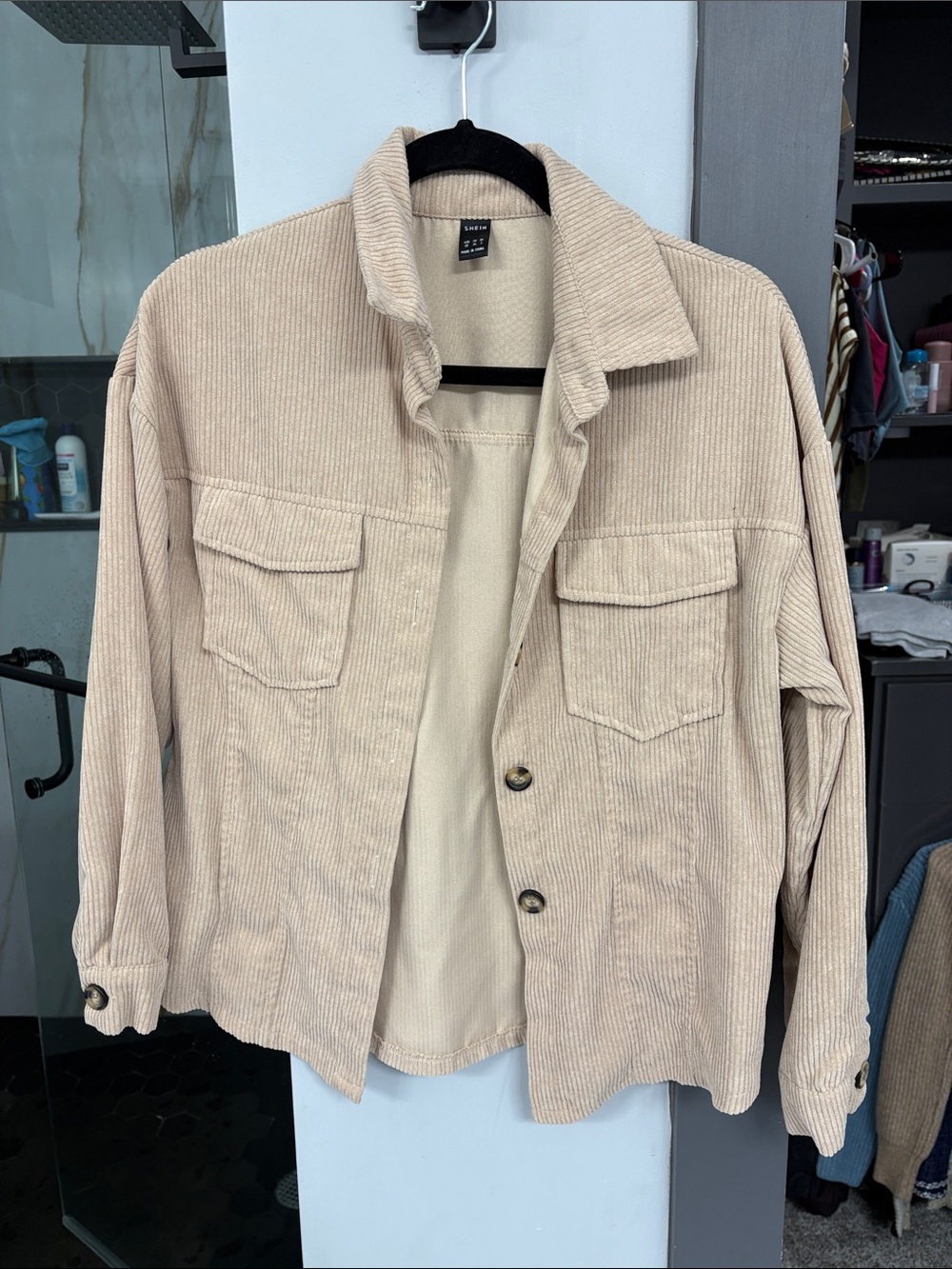 Womens Beige Corduroy Button-Up Jacket